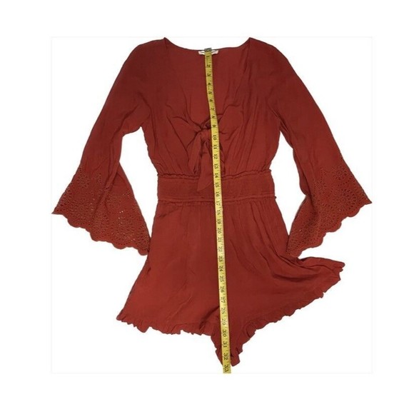 American Eagle Red Tie Front Bell Sleeve Romper Women’s Size Small - Picture 6 of 12